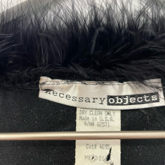 VTG Necessary Objects Y2K Feather Trim Collar Long Sleeve Velvet Top Black M - Picture 3 of 4